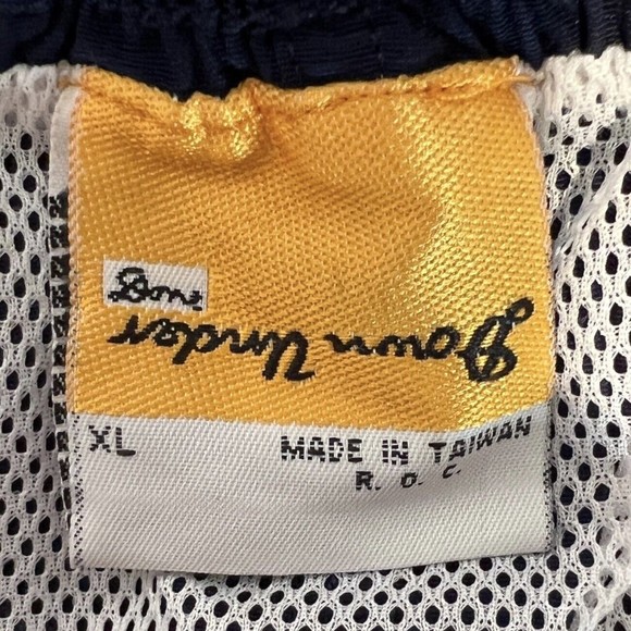 VTG Down Under Swim Trunks Navy/Wh Floral Trim Pockets Lined Elastic Taiwan XL - Picture 6 of 7